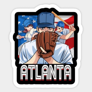 Atlanta Vintage Baseball Lovers American Flag Sticker